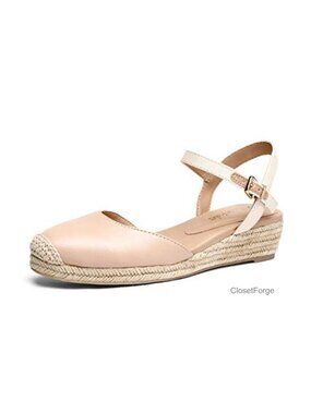 Women's Closed Toe Espadrille Wedge Sandals with Buckle Adjustable Strap